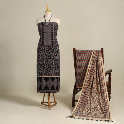  Black 3pc Block Print Natural Dyed Ajrakh Dress Material