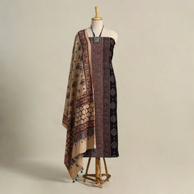Black 3pc Block Print Natural Dyed Ajrakh Dress Material