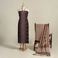 Black 3pc Block Print Natural Dyed Ajrakh Dress Material