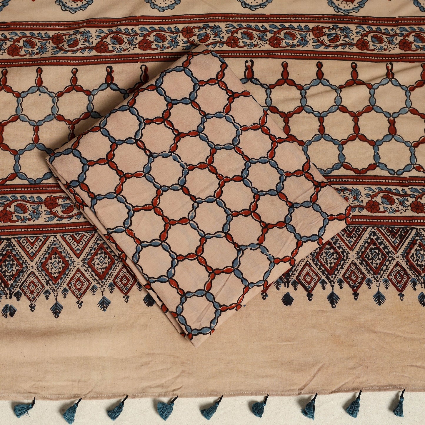 Black 3pc Block Print Natural Dyed Ajrakh Dress Material