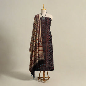 Black 3pc Block Print Natural Dyed Ajrakh Dress Material