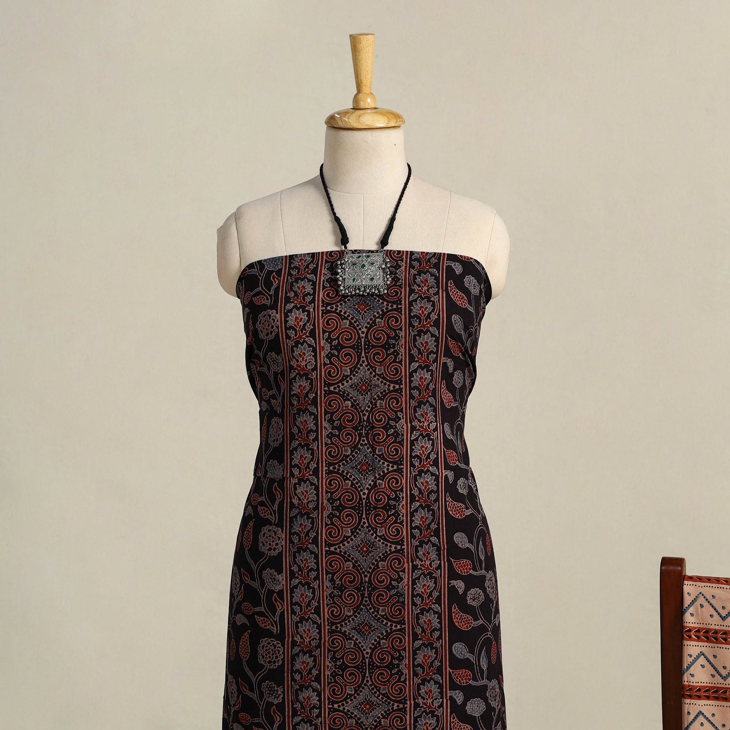 Black 3pc Block Print Natural Dyed Ajrakh Dress Material