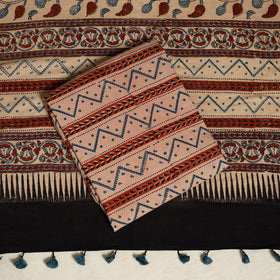 Black 3pc Block Print Natural Dyed Ajrakh Dress Material