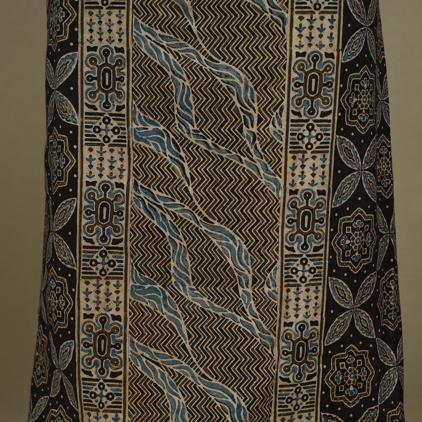 Black - 3pc Block Print Natural Dyed Unstitched Ajrakh Dress Material 