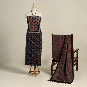 Black 3pc Block Print Natural Dyed Ajrakh Dress Material