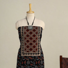 Black 3pc Block Print Natural Dyed Ajrakh Dress Material