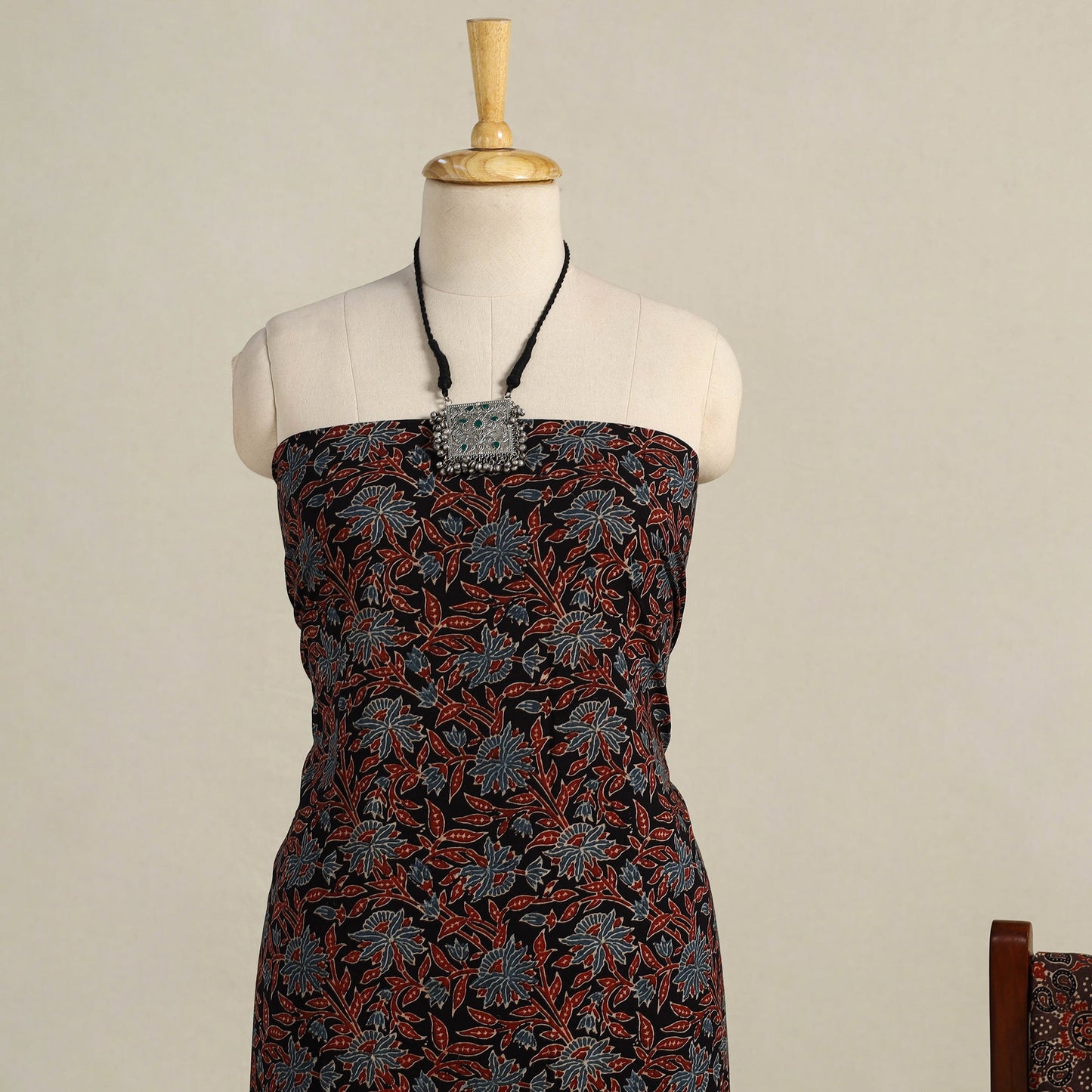 Black 3pc Block Print Natural Dyed Ajrakh Dress Material