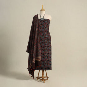 Black 3pc Block Print Natural Dyed Ajrakh Dress Material