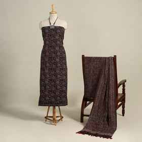 Black 3pc Block Print Natural Dyed Ajrakh Dress Material