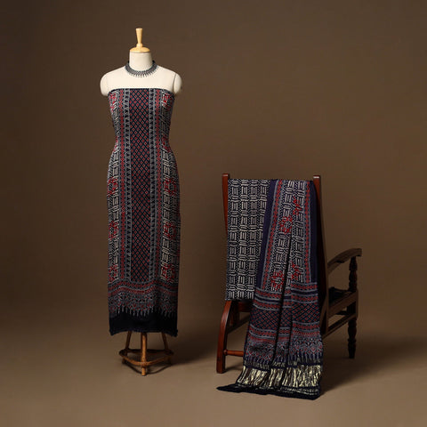 Black - 3pc natural dyed unstitched modal silk dress