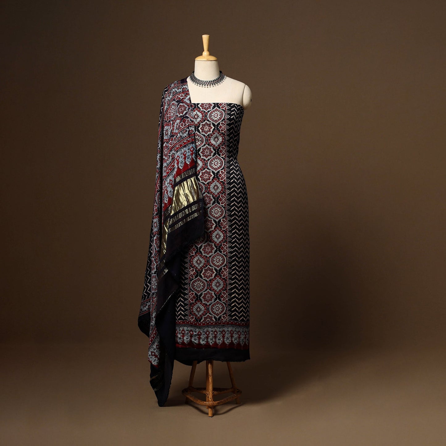 Black - 3pc natural dyed unstitched modal silk dress