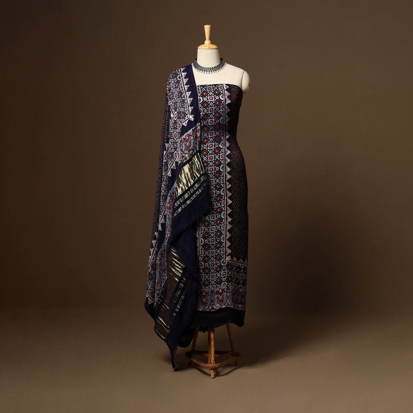 Black - 3pc natural dyed unstitched modal silk dress