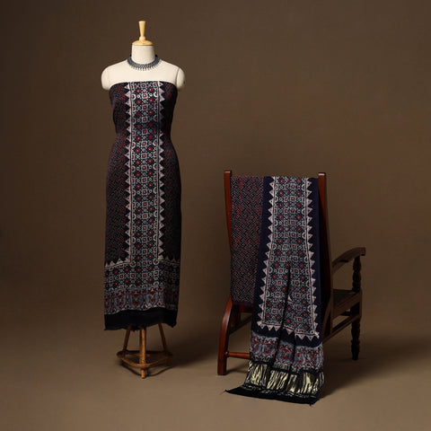 Black - 3pc natural dyed unstitched modal silk dress