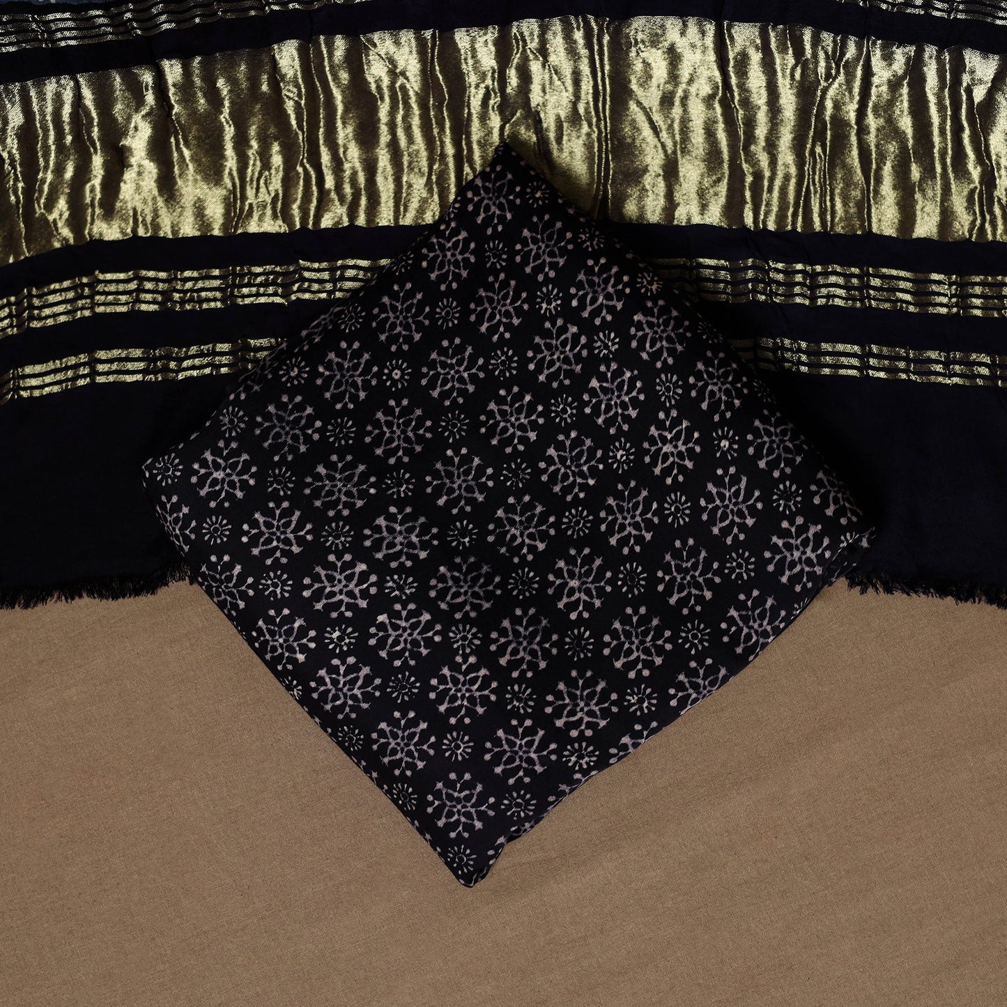 Black - 3pc natural dyed unstitched modal silk dress