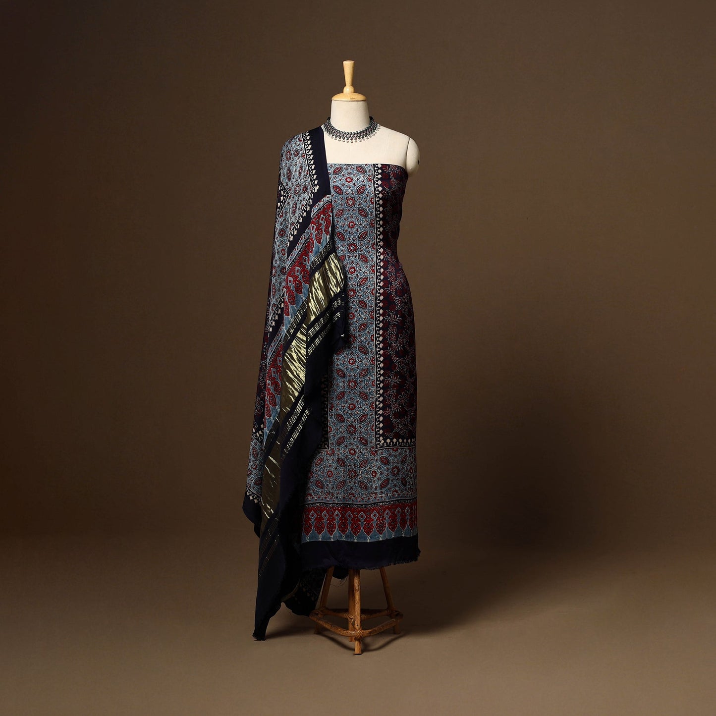 Black - 3pc natural dyed unstitched modal silk dress