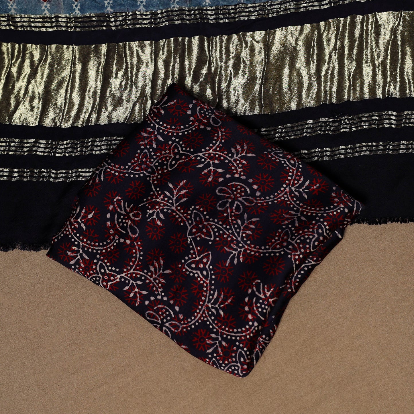 Black - 3pc natural dyed unstitched modal silk dress