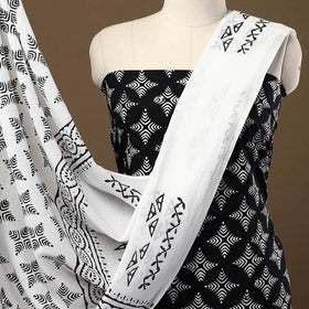 Buy Black 3pc Sanganeri Block Print Cotton Dress Material