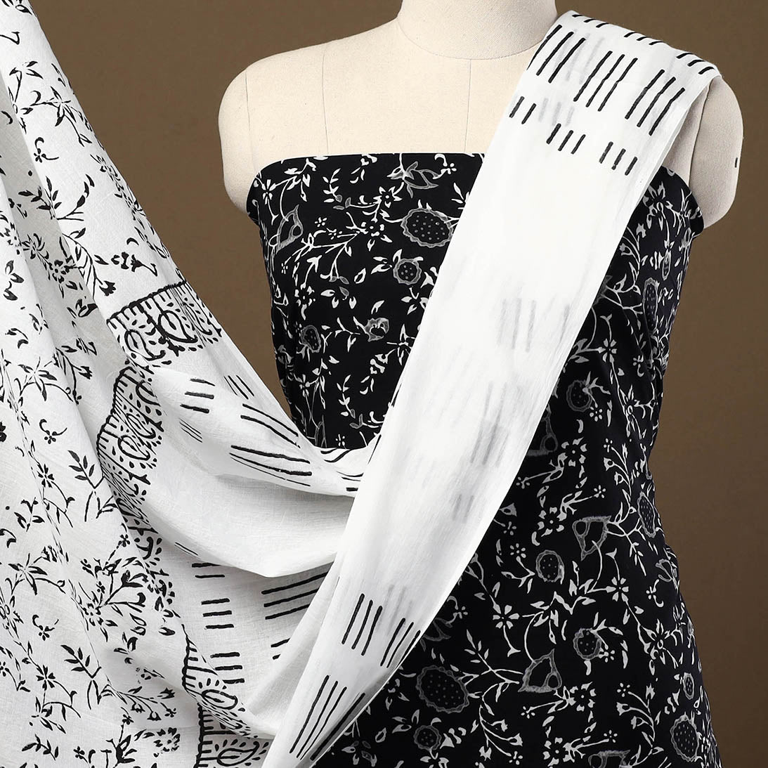 Buy Black 3pc Sanganeri Block Print Cotton Dress Material