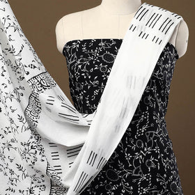 Buy Black 3pc Sanganeri Block Print Cotton Dress Material