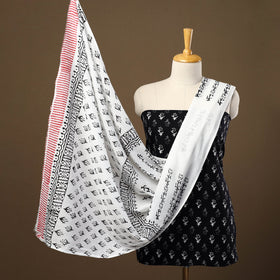 Buy Black 3pc Sanganeri Block Print Cotton Dress Material