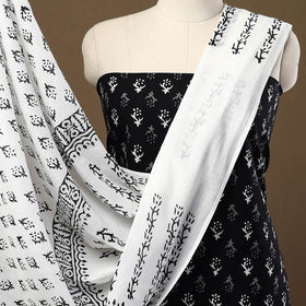 Buy Black 3pc Sanganeri Block Print Cotton Dress Material