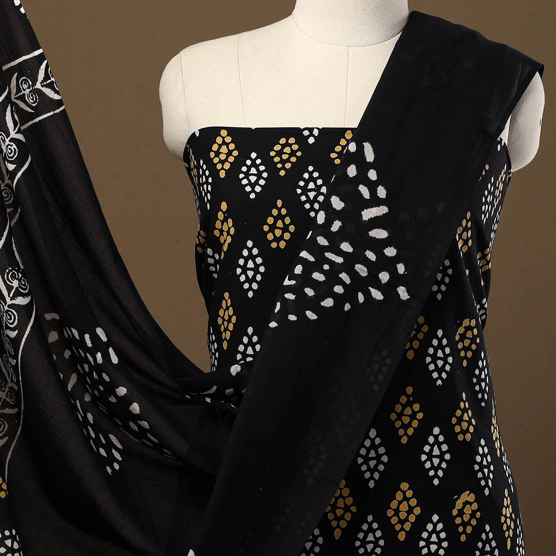 Buy Black 3pc Sanganeri Block Print Cotton Dress Material