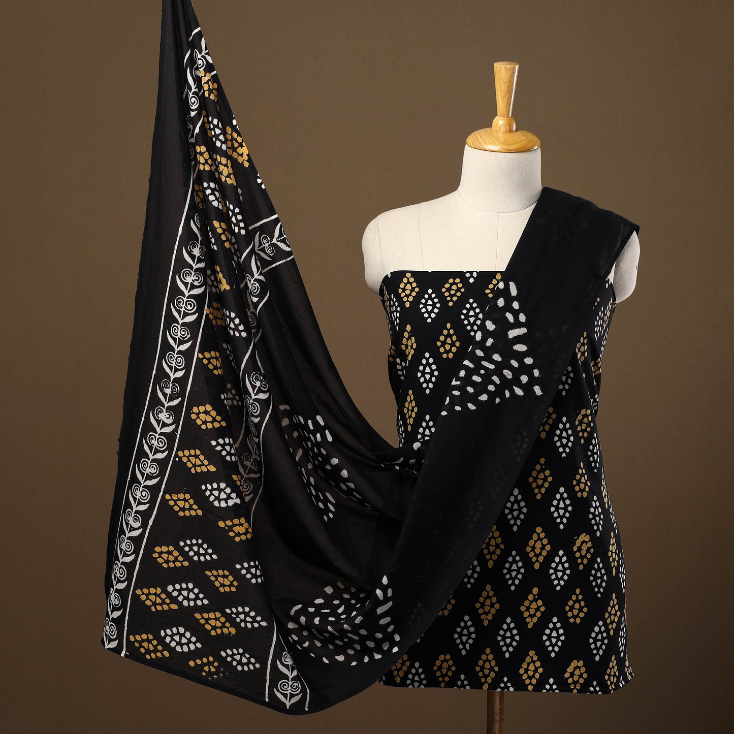 Buy Black 3pc Sanganeri Block Print Cotton Dress Material