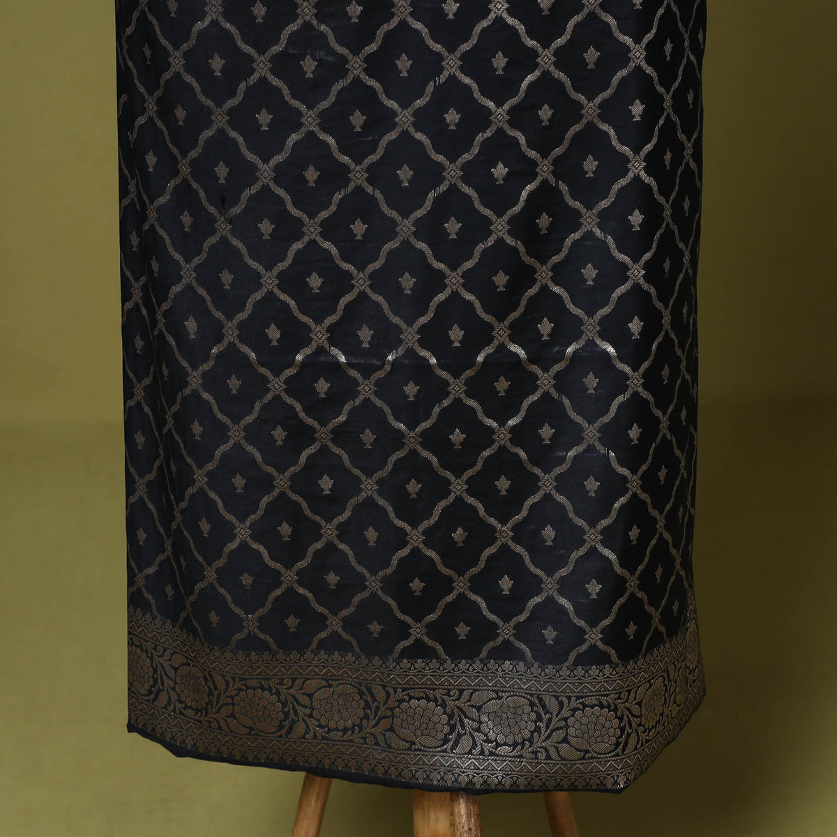Black - 3pc tanchoi silk cotton unstitched banarasi dress