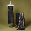 Black - 3pc tanchoi silk cotton unstitched banarasi dress