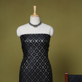 Black - 3pc tanchoi silk cotton unstitched banarasi dress