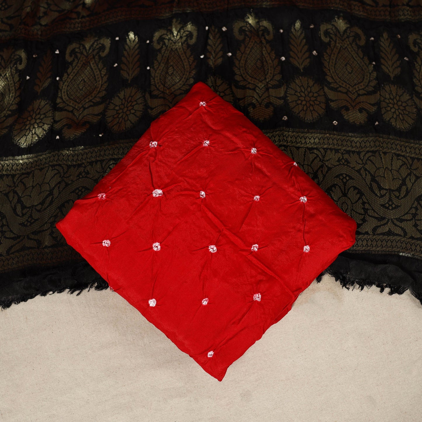 Black - 3pc Tie-Dye Heavy Zari Work Unstitched Bandhani Dress Material 