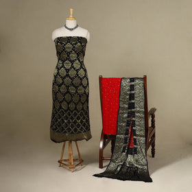 Black - 3pc Tie-Dye Heavy Zari Work Unstitched Bandhani Dress Material 