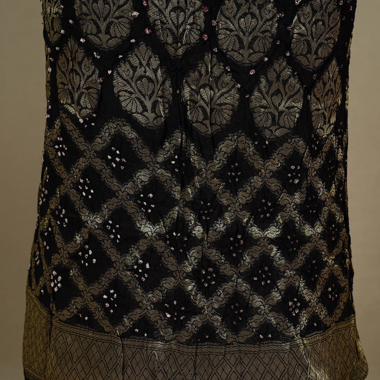 Black - 3pc Tie-Dye Heavy Zari Work Unstitched Bandhani Dress Material 