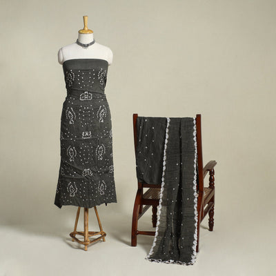 Black 3pc Unstitched Kutch Bandhani Dress Material