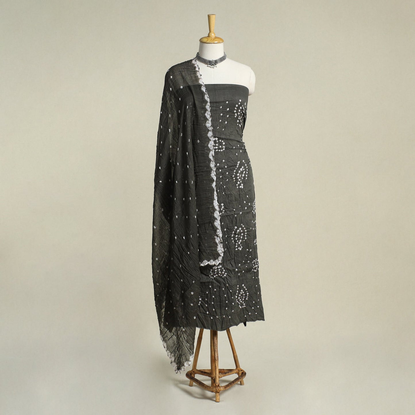 Black 3pc Unstitched Kutch Bandhani Dress Material