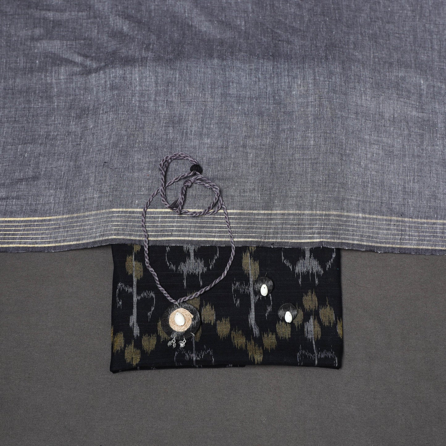 Black - 3pc unstitched maniabandha ikat dress material