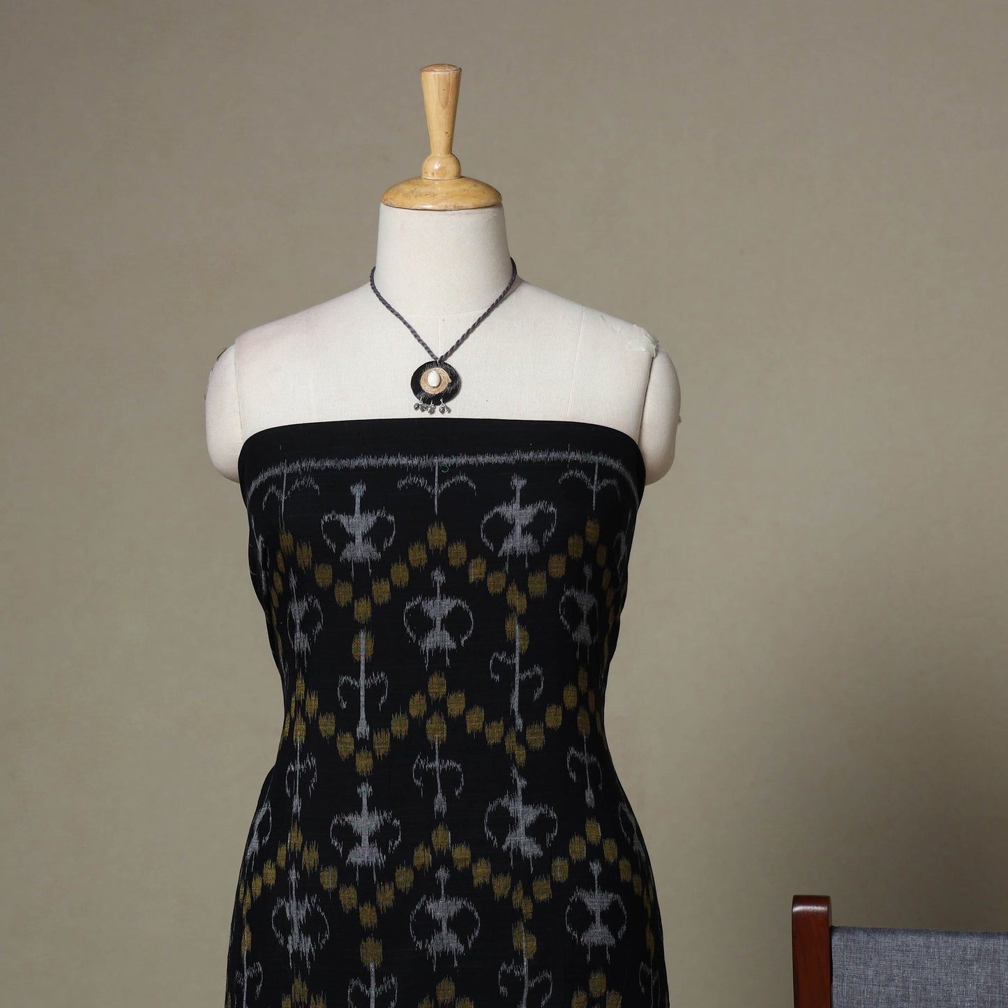 Black - 3pc unstitched maniabandha ikat dress material