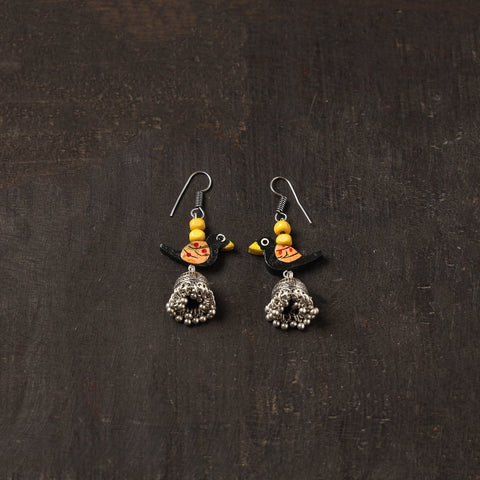Black - aaradhya german silver jhumki earrings with wooden