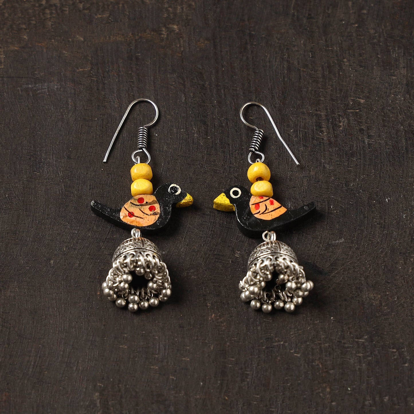 Black - aaradhya german silver jhumki earrings with wooden