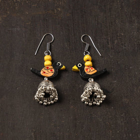 Black - aaradhya german silver jhumki earrings with wooden