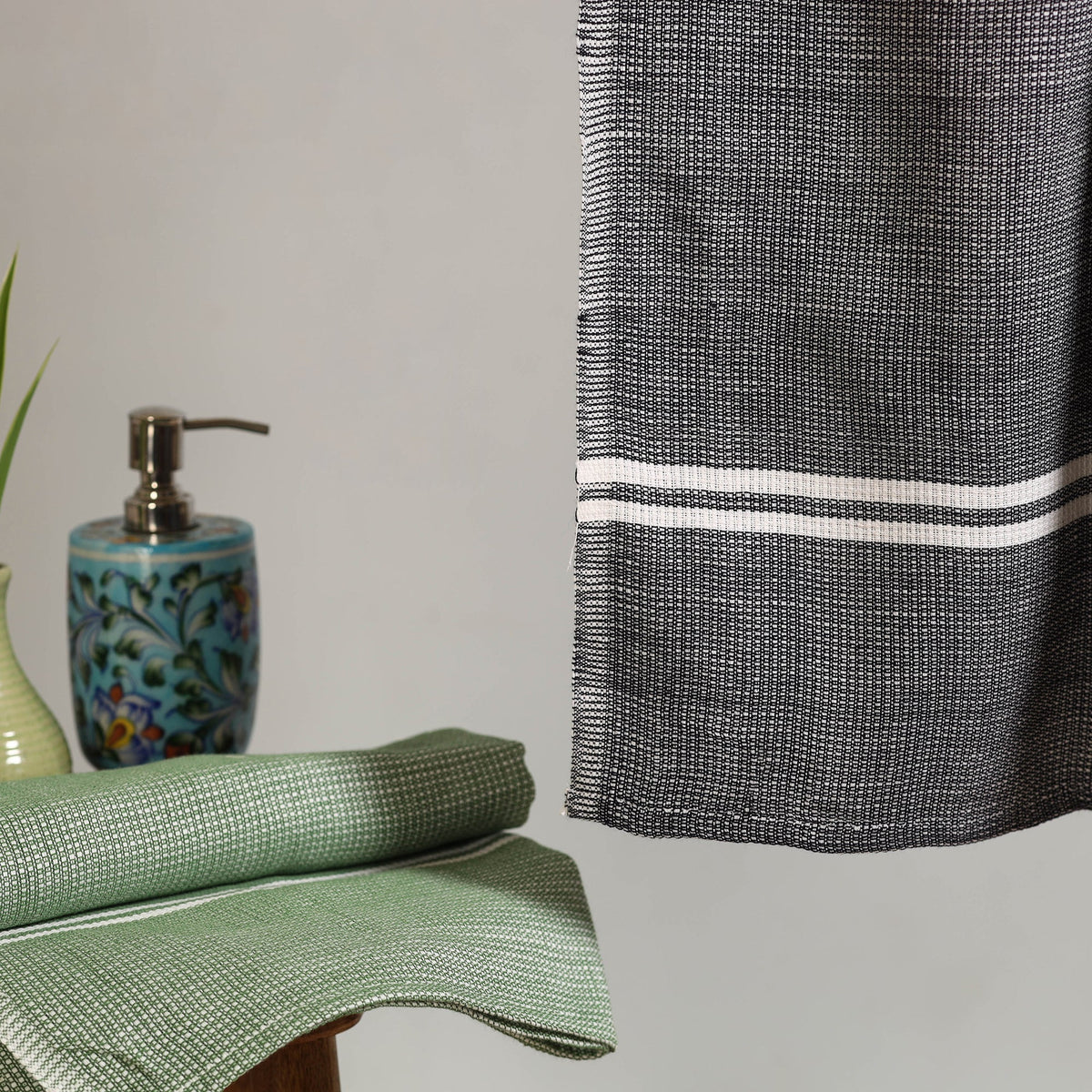 Black Aha Vastra! Pure Handloom Cotton Bath Towel 