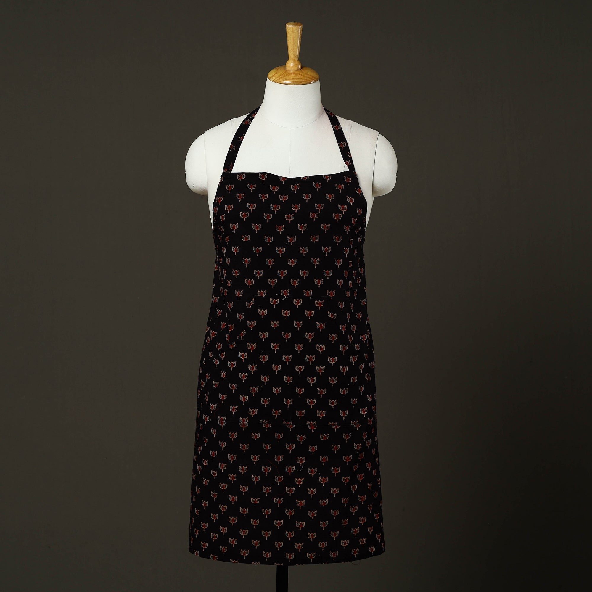 Black Ajrakh Block Print Cotton Apron with Pocket