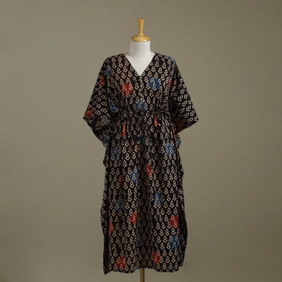 Black Ajrakh Block Print Cotton Kaftan (Long)