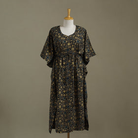 Black Ajrakh Block Print Cotton Kaftan (Long)