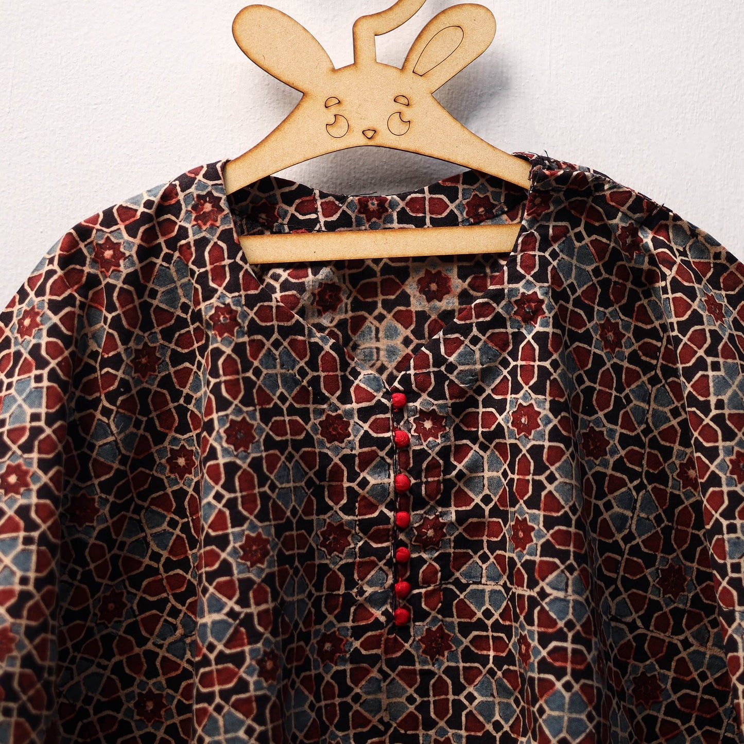 Black Ajrakh Block Print Cotton Kids Kaftan (3-4 Years)