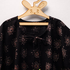 Black Ajrakh Block Print Cotton Kids Kaftan (3-4 Years)