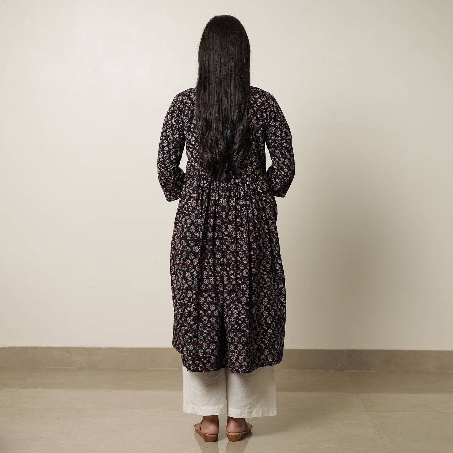 Ajrakh Block Printed Cotton Flared Kurta for Women