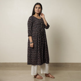 Ajrakh Block Printed Cotton Flared Kurta for Women