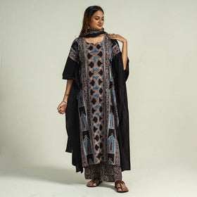 Ajrakh Kaftan with Palazzo & Dupatta Set