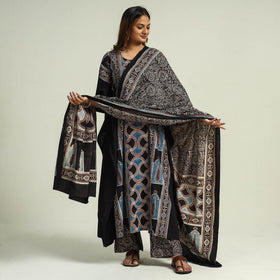 Ajrakh Kaftan with Palazzo & Dupatta Set